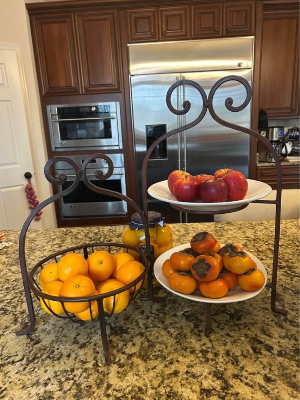 Bronze Wrought Iron Bread/Fruit Basket & 2-Tier Serving/Dessert/Cake Stand